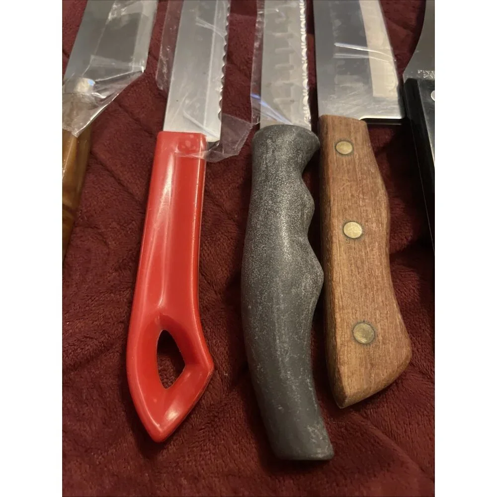 Vintage Kitchen Knife/misc. Lot of 9 Wood & Plastic Handles , Fork, Chop, Slice